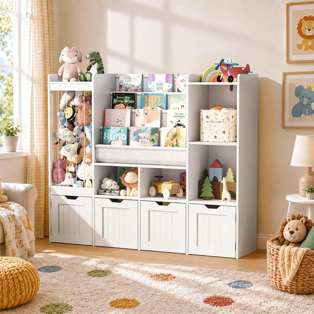 Pamapic Kinderregal, Bücherregal Kinder mit Kuscheltier Aufbewahrung, 2 Herausnehmbare Schubladen, S