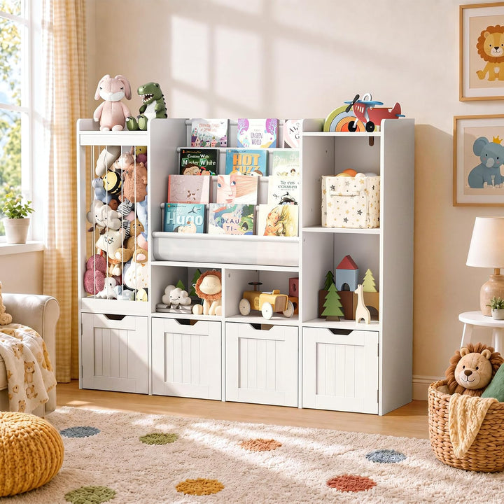 Pamapic Kinderregal, Bücherregal Kinder mit Kuscheltier Aufbewahrung, 2 Herausnehmbare Schubladen, S