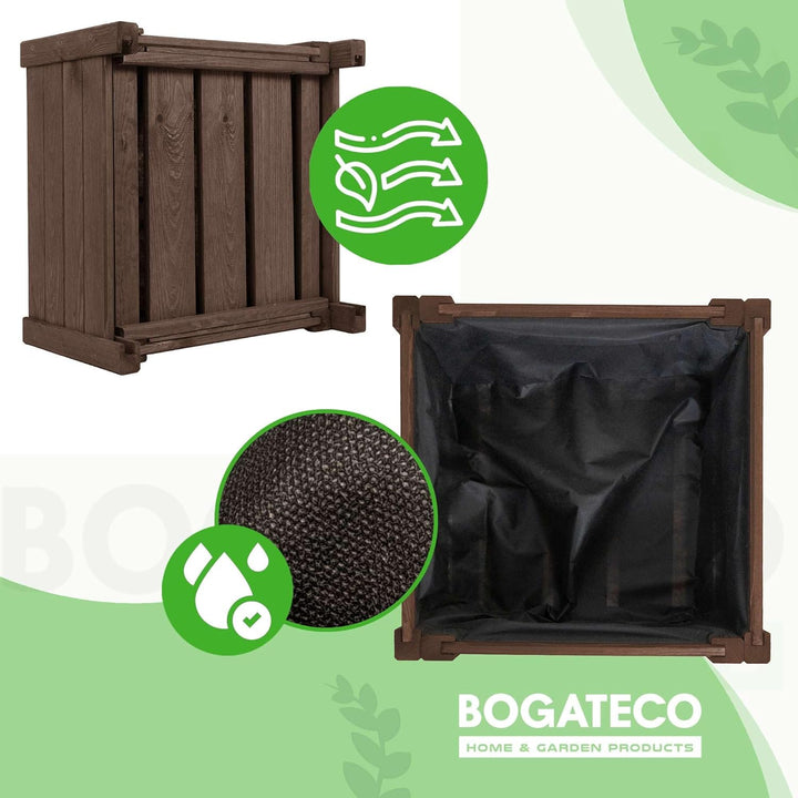BOGATECO Pflanzkasten Pflanzkübel aus Holz | 30 x 38 cm | Dunkelbraun | Blumen-Topf Perfekt für Gart