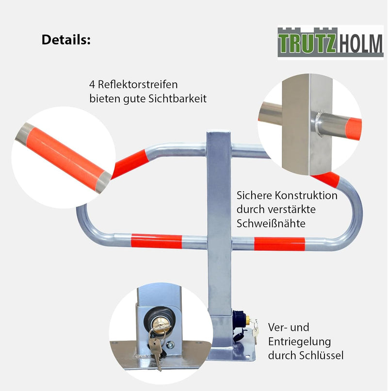 Parkplatzsperre Parkplatzbügel Sperrbügel Parkplatzblockierer Parkbügel Poller klappbar, Schloss obe