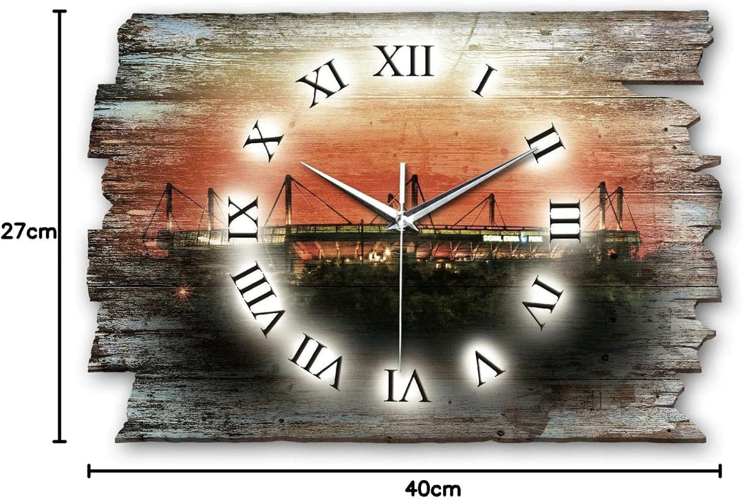Kreative Feder Dortmund Stadion Landhaus Shabby Style Designer Wanduhr Funkuhr aus Holz *Made in Ger