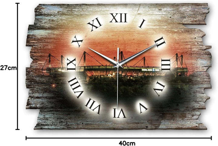 Kreative Feder Dortmund Stadion Landhaus Shabby Style Designer Wanduhr Funkuhr aus Holz *Made in Ger