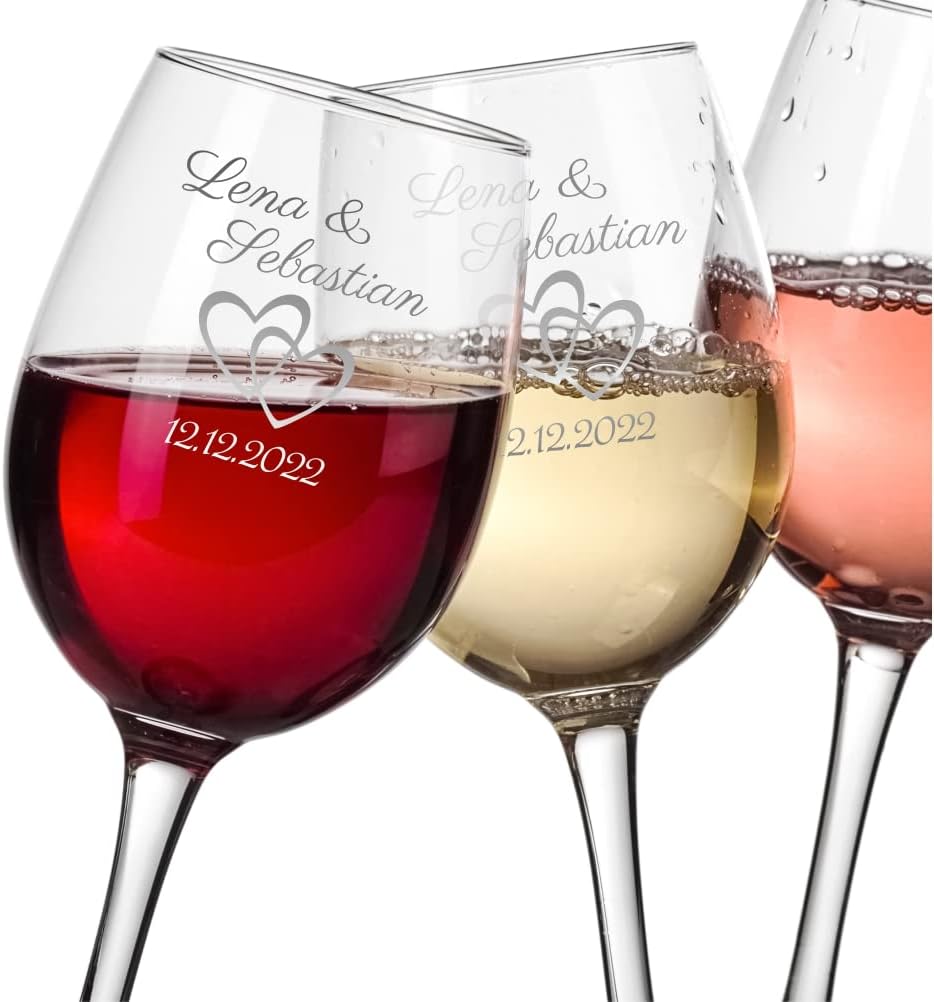 4you DESIGN Leonardo Weinglas mit Gravur XL ‚Wunschname Herz`630ml I Geschenk für Hochzeitspaare, El