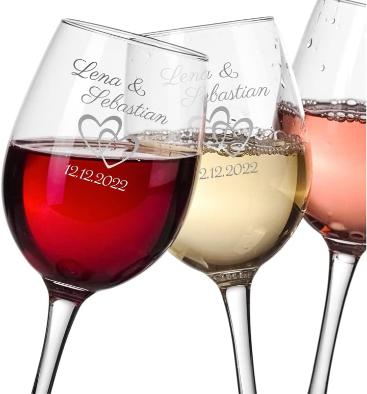4you DESIGN Leonardo Weinglas mit Gravur XL ‚Wunschname Herz`630ml I Geschenk für Hochzeitspaare, El