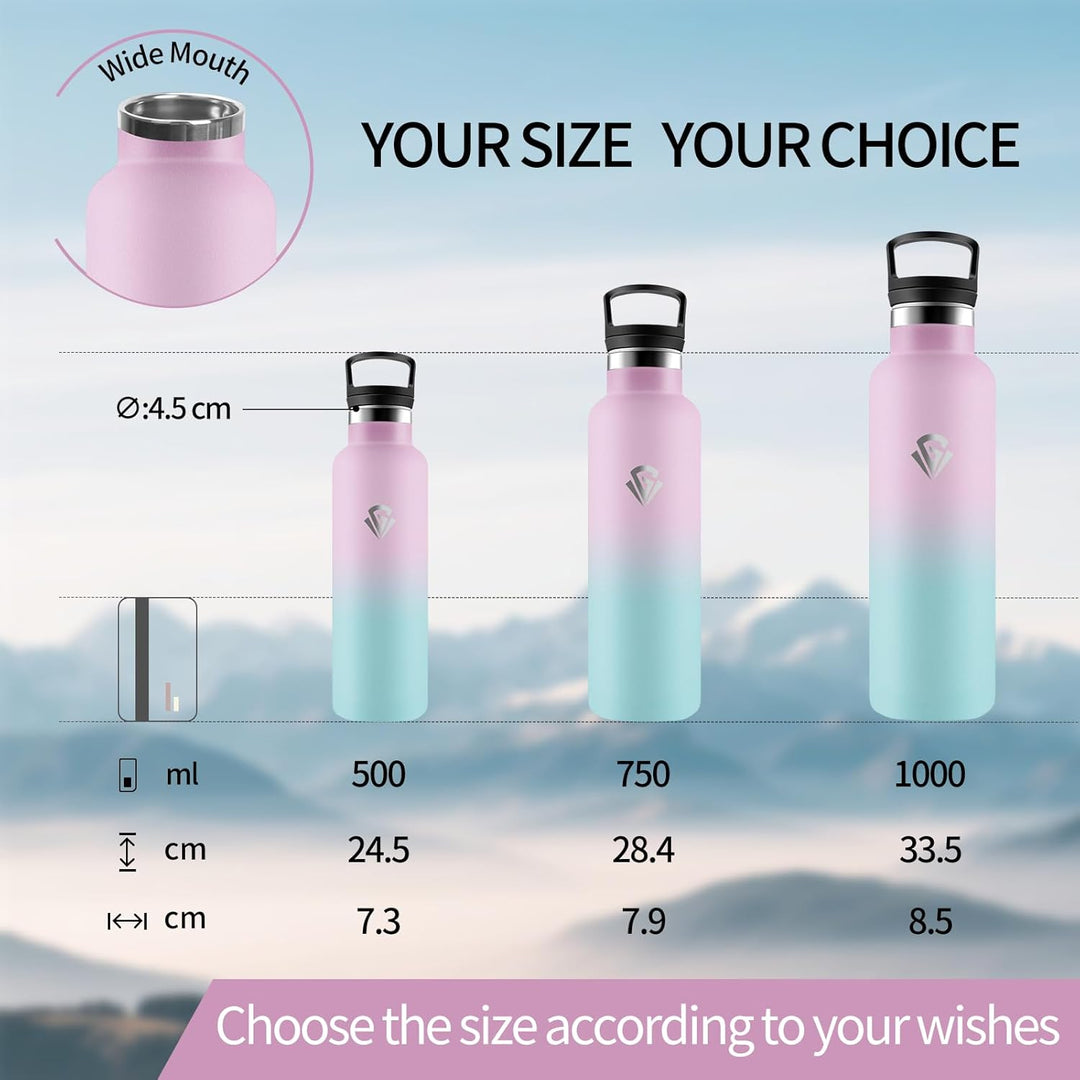 Trinkflasche, 750 ML BPA-Frei, Thermosflasche, Auslaufsichere Isolierflasche Doppelwandig, Wasserfla