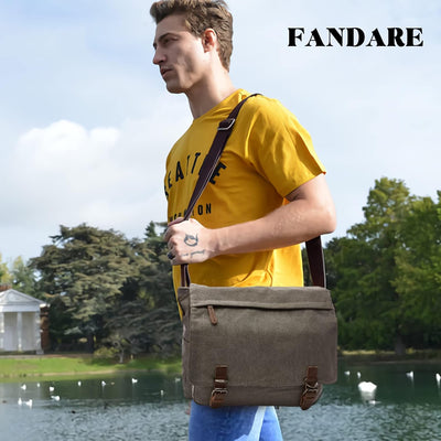 FANDARE Retro Umhängetasche Herren Segeltuch Arbeitstasche Messenger Bag Schultertasche passen 12,9-