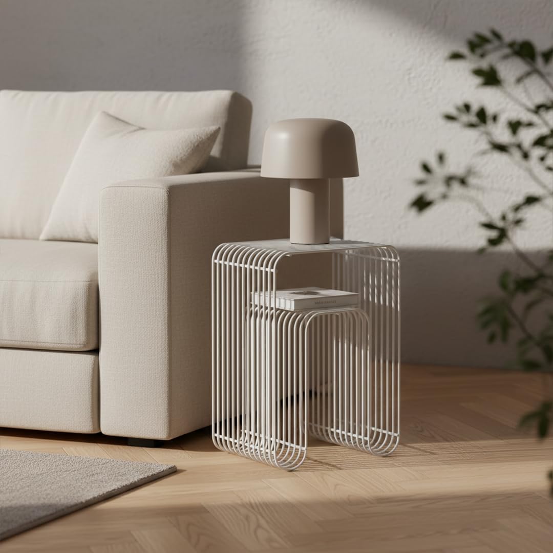 skølm Vali Beistelltisch Weiss – Kleiner Couchtisch Metall – Sofatisch als Hocker & Regal nutzbar –