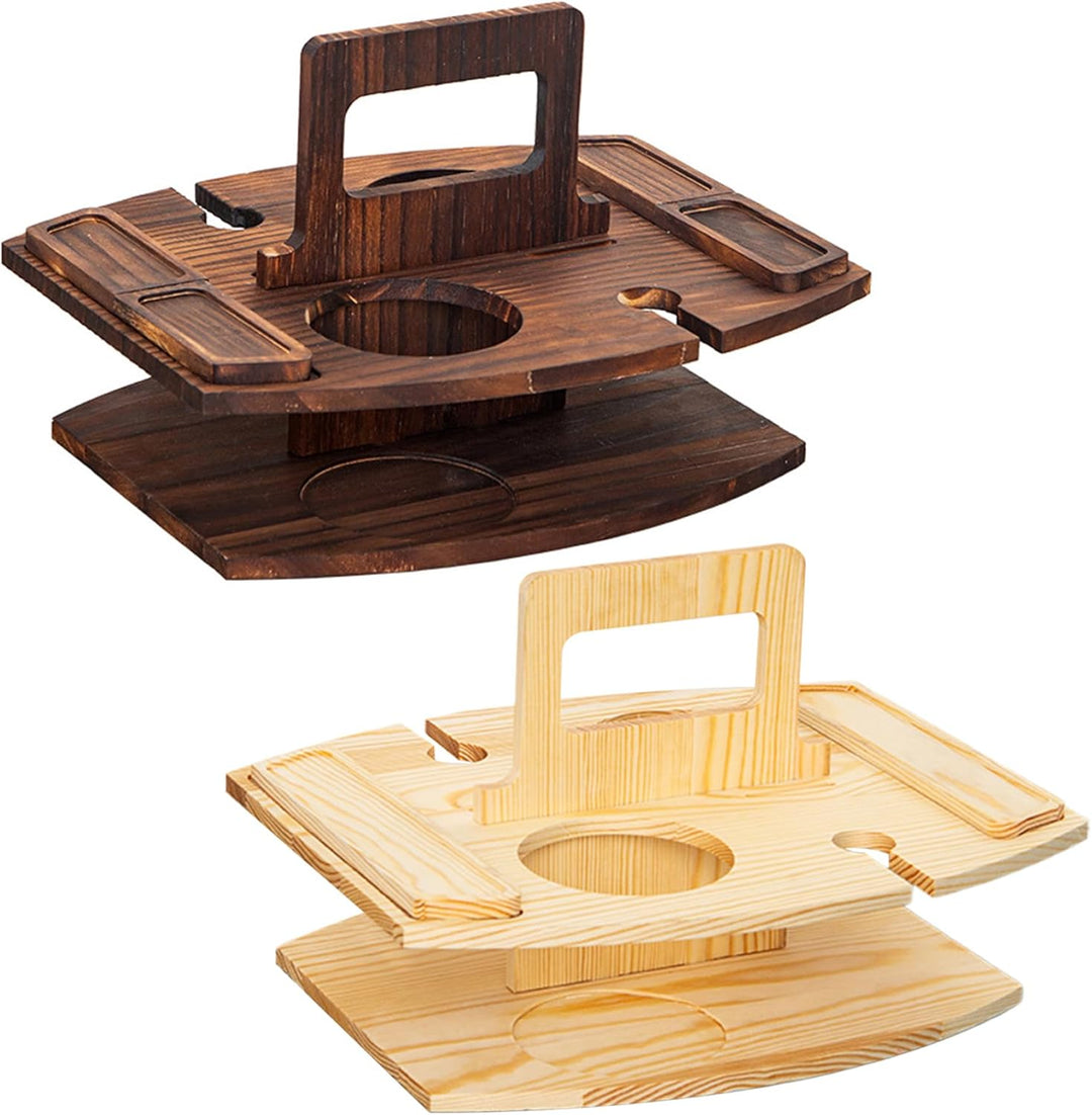Tragbarer Picknicktisch, Picknicktisch aus Holz, abnehmbarer Weintisch mit 2 Glashaltern und Snackta