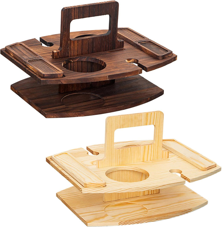 Tragbarer Picknicktisch, Picknicktisch aus Holz, abnehmbarer Weintisch mit 2 Glashaltern und Snackta