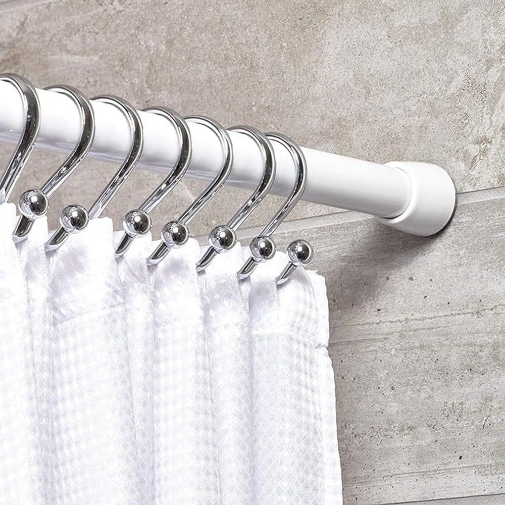 iDesign 78572 Duschvorhangstange, mittellange Teleskopstange aus Edelstahl, ausziehbare Duschvorhang