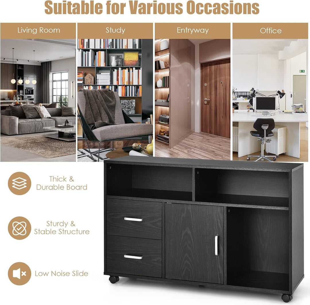 GIANTEX Aktenschrank auf Rollen, Rollcontainer mit Schubladen, mobiler Druckerständer für Home-Offic