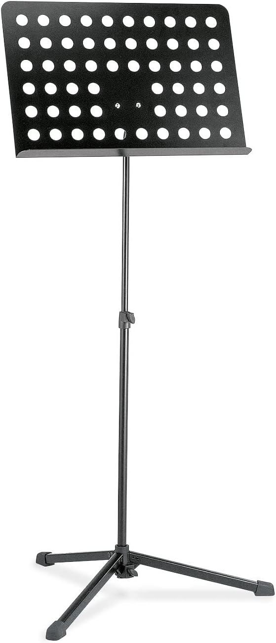 K&M 12179 Orchesternotenpult Schwarz – klappbarer Notenständer von 61-108 cm ausziehbar – gelochte N
