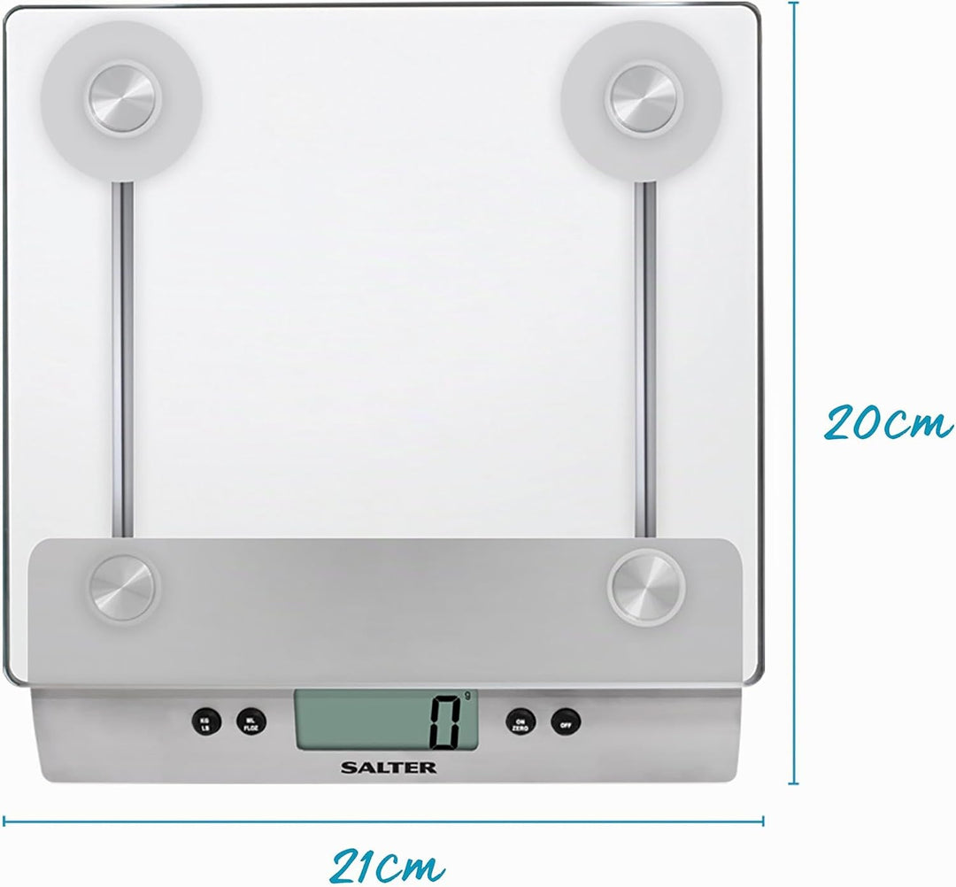 SALTER digitale Küchenwaage, Stylische Glaswaage, Elektronische Küchenwaage, Wiegen Sie Lebensmittel