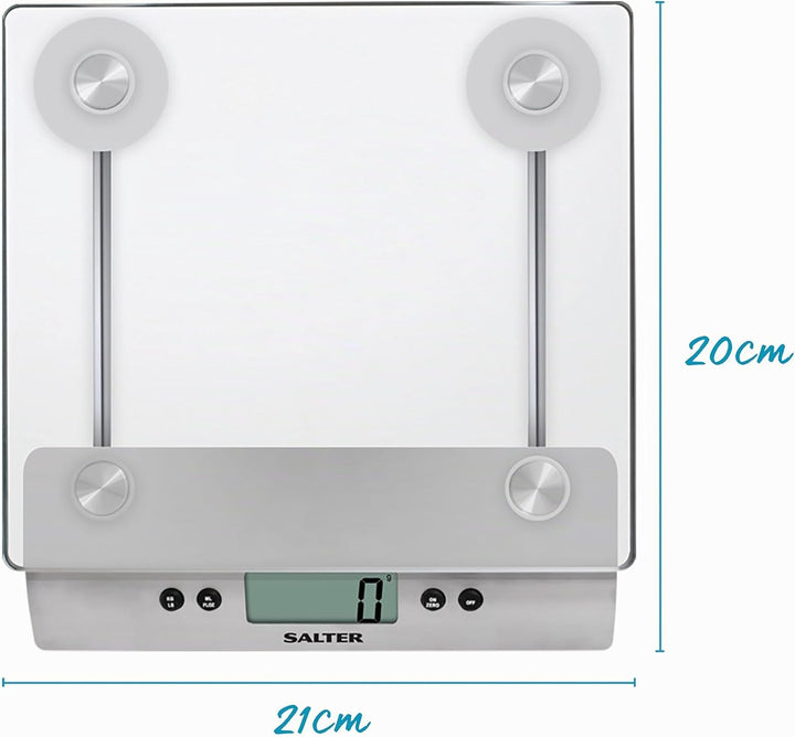 SALTER digitale Küchenwaage, Stylische Glaswaage, Elektronische Küchenwaage, Wiegen Sie Lebensmittel