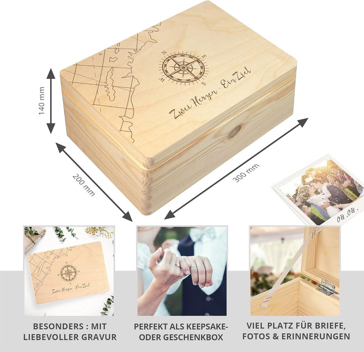 Erinnerungskiste mit Gravur zur Hochzeit, Holz Erinnerungsbox, Hochzeitsgeschenk für Brautpaar, Gesc