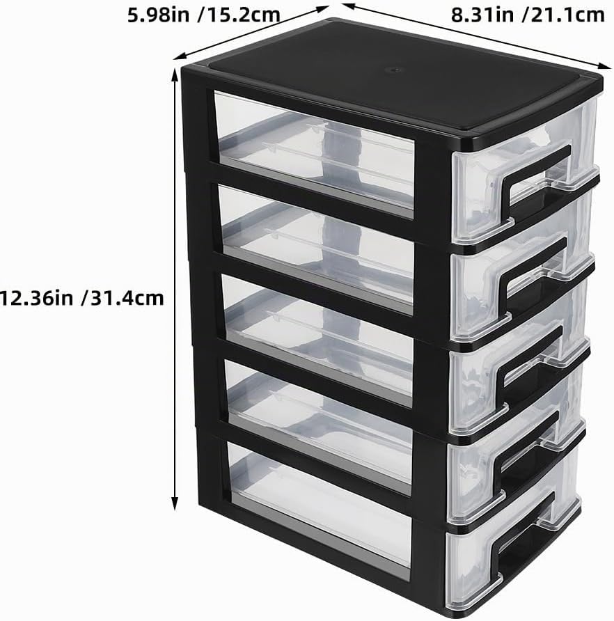 YARNOW Schubladenbox Schubladencontainer Organizer schwarz 5 Schubladen Kunststoff Aufbewahrungsbehä