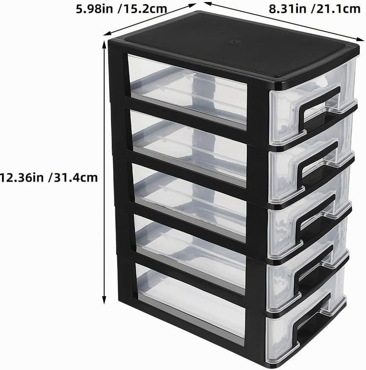 YARNOW Schubladenbox Schubladencontainer Organizer schwarz 5 Schubladen Kunststoff Aufbewahrungsbehä