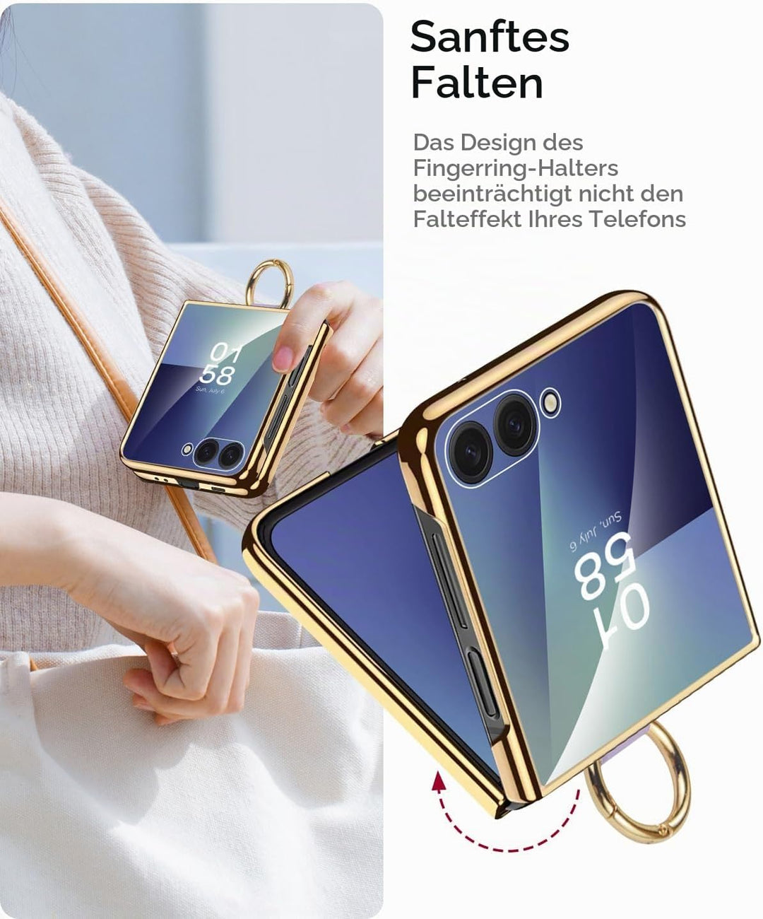 Miimall Lederhülle Kompatibel mit Samsung Galaxy Z Flip 7 Hülle mit Ring Ständer &amp; Kameraschutz [Lux