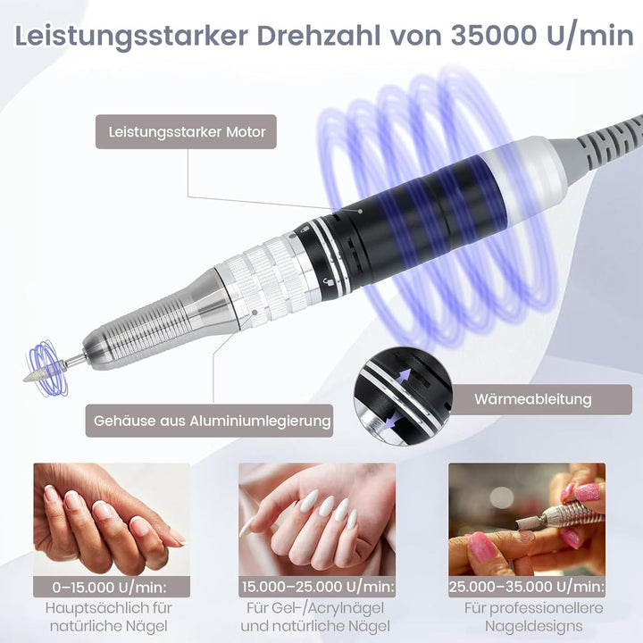 Elektrische Nagelfräser 35000 U/min, Delanie Wiederaufladbare Fräser für gelnägel Nagellack, Manikür