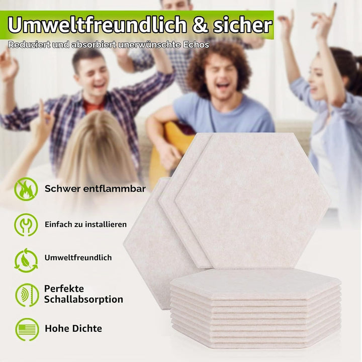 Rdutuok 12 Stück Akustik Panel,30x26x1cm Hexagon Akustik Absorber Schallschutzplatten Akustikpaneele