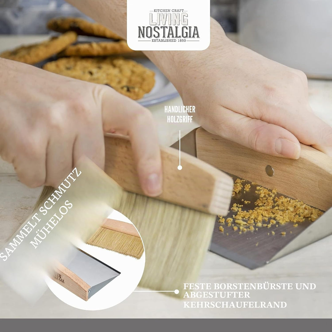 KitchenCraft Living Nostalgia Besen und Kehrschaufel für Arbeitsflächen, Kehrblech und Handfeger Set