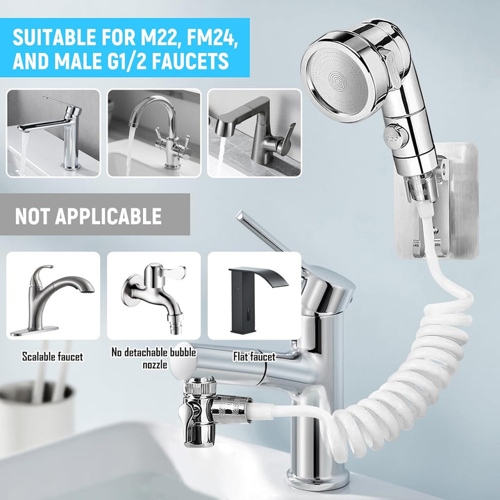 Handbrause für Waschbecken, Encuryna Waschbeckenbrause mit Schlauch, 1.5M Handbrause Duschkopf Set M