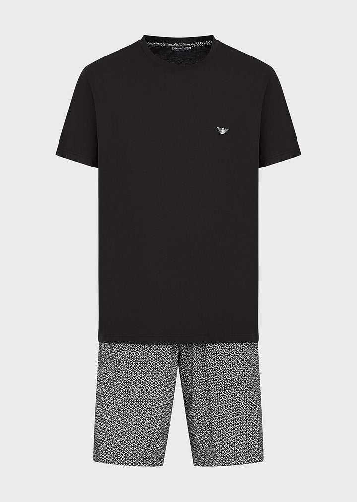 Emporio Armani Herren T-Shirt and Bermuda Short Pyjama Set Pajamas, Flowers/Black