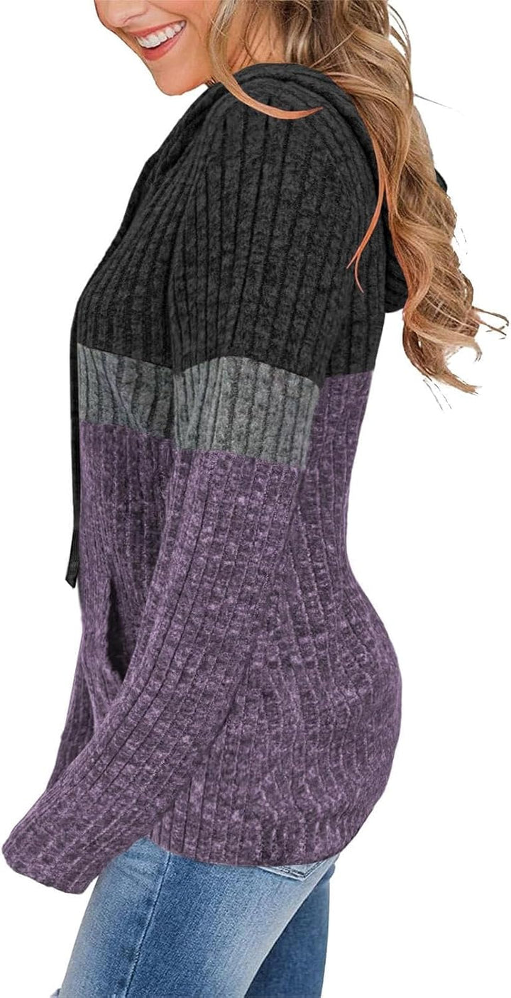 TrendiMax Hoodie Damen Herbst Übergangs Strickpullover Kapuzenpullover mit Kordelzug Locker Sweatshi