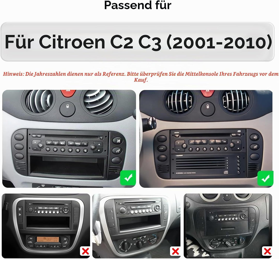 Android 14 9-Zoll-Autoradio für Citroen C2 C3 2001 2002 2003 2004 2005 2006 2007 2008 2009 2010, unt