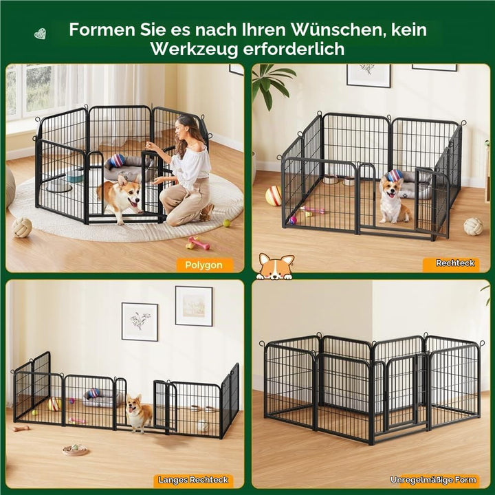 Yaheetech 12-teilig Welpenlaufstall 63cm hoch, Welpenauslauf mit 2 Türen, Automatische Verriegelung,