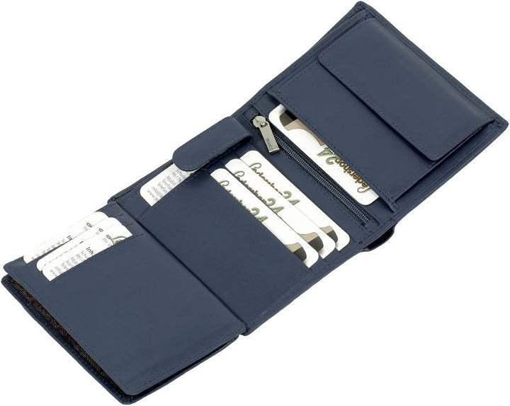 Branco Leder Geldbörse Portemonnaie Damenbörse Damen Geldbeutel Blau - Hochformat, Blau