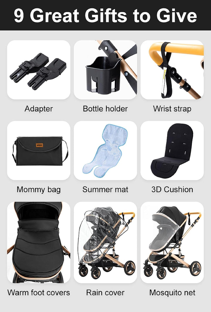 GLOKID Kinderwagen 3 in 1,Reisesysteme, Buggy mit Umkehrbarem Zwei-Wege-Schub,Babywanne Buggy&amp;Sports
