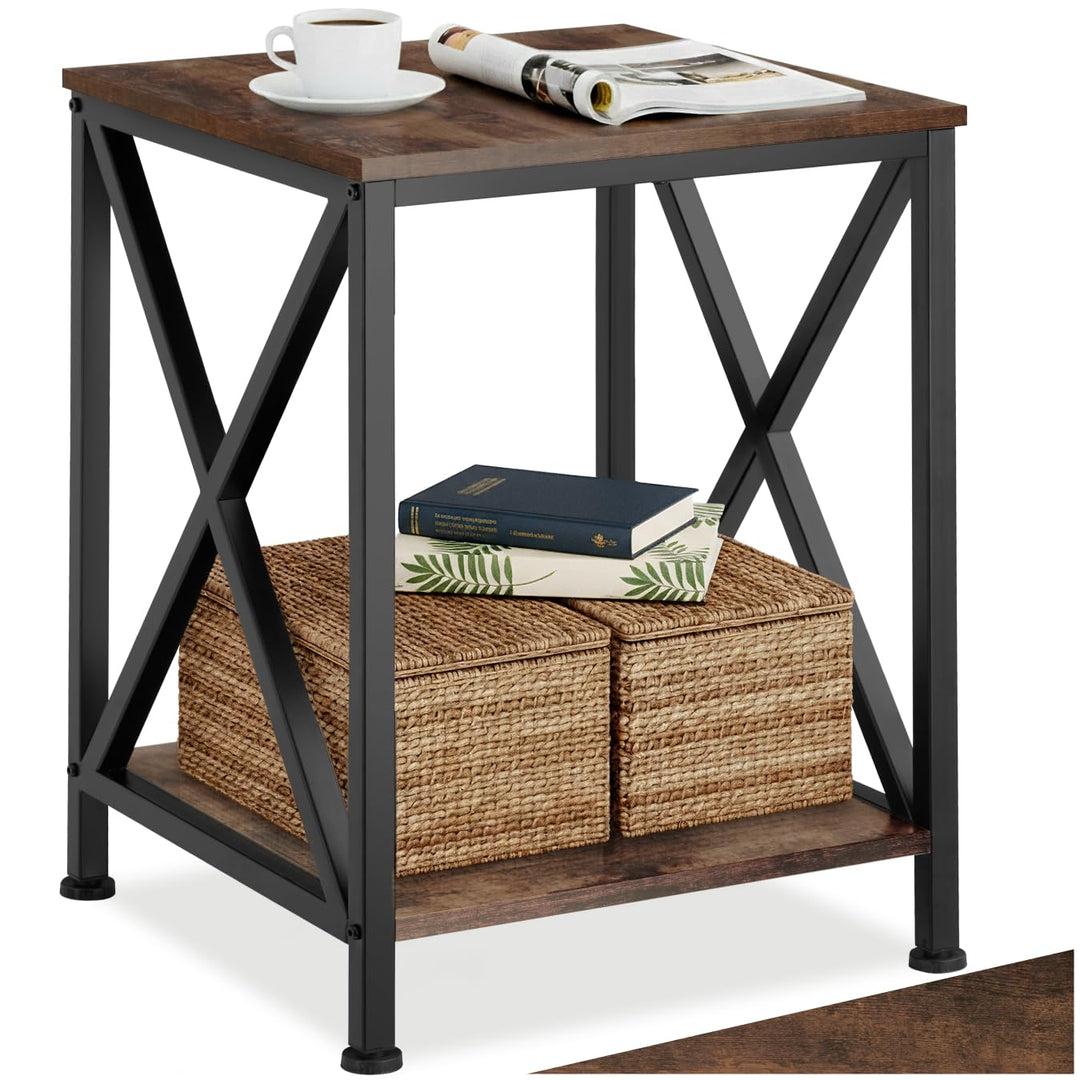 tectake® Industrial Möbel, Beistelltisch Holz und Metall, Schlafzimmer Nachttisch mit 2 Ebenen, Couc