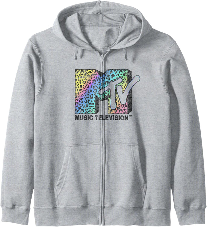 MTV Rainbow Grade Cheetah Print Logo Fill Kapuzenjacke