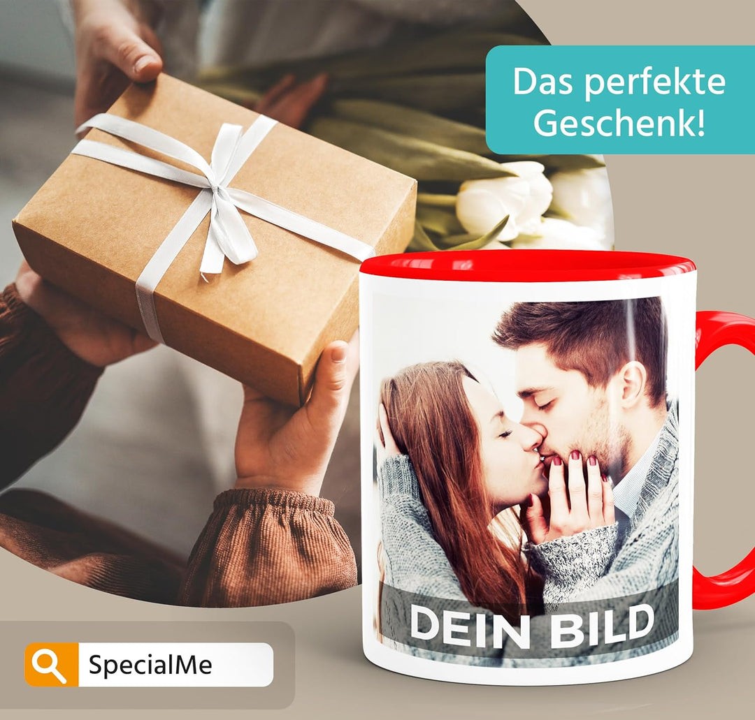 Fototasse mit Herzhenkel personalisiert mit eigenem Bild und Text Fotogeschenk Liebe Valentinstag We