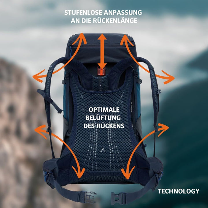 VAUDE Wanderrucksack für Damen & Herren 42 Liter, Aeroflex 3D Belüftung & ErgoShape-Schultergurte, R