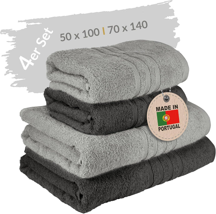 Lashuma Handtuch Set Grau - Anthrazit, London Frottee Duschtücher 70x140 cm und Handtücher 50x100 cm