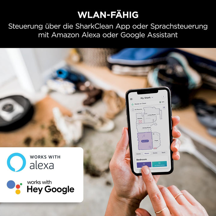 Shark AI 360 Saugroboter, selbstentleerender Staubsauger-Roboter, geeignet für alle Teppiche und Har