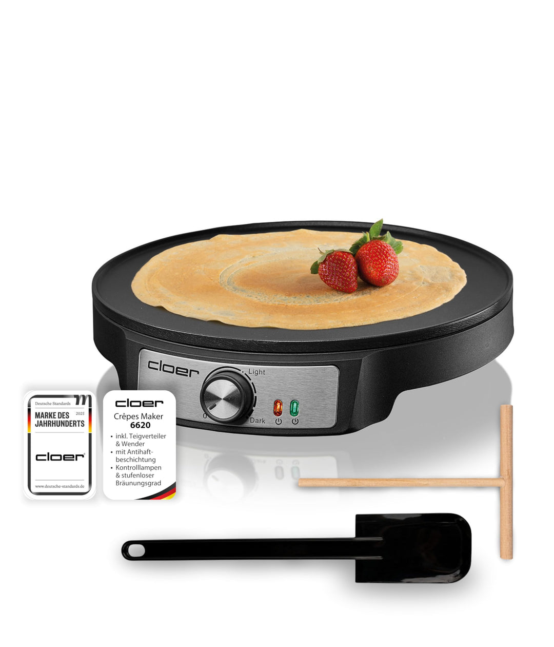 Cloer 6620 Crêpes-Maker, für süsse oder herzhafte Crepes mit 29 cm Ø, 1200 W, Antihaftbeschichtung,