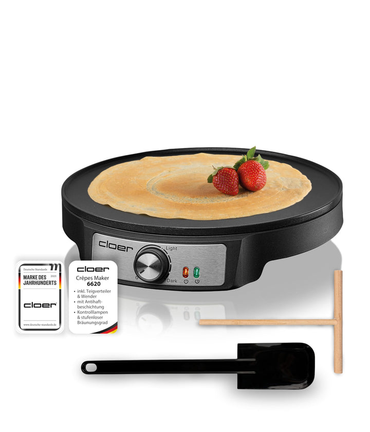 Cloer 6620 Crêpes-Maker, für süsse oder herzhafte Crepes mit 29 cm Ø, 1200 W, Antihaftbeschichtung,