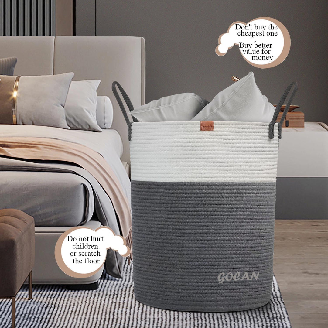 GOCAN grosse hohe robuste Wäsche Hamper Korb Gewebte Aufbewahrungskörbe für Kleidung Kissen Decke Sp