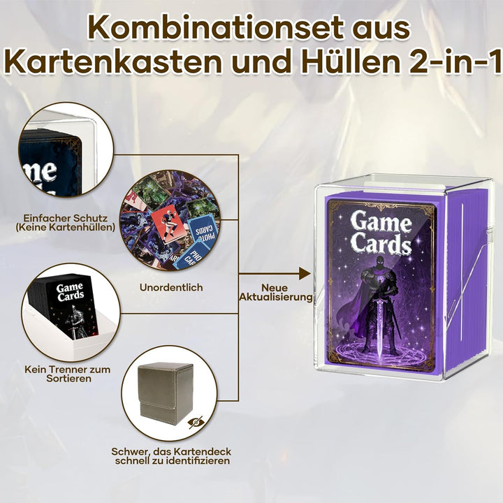 6 Stück Card Deck Boxen, Transparent Commander Kartenbox mit 600Pcs Kartenhüllen und Kartentrenner,