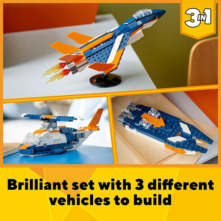 LEGO Creator 3in1 Supersonic-Jet 31126 Building Kit; Build a Jet Plane and Rebuild It into a Helicop
