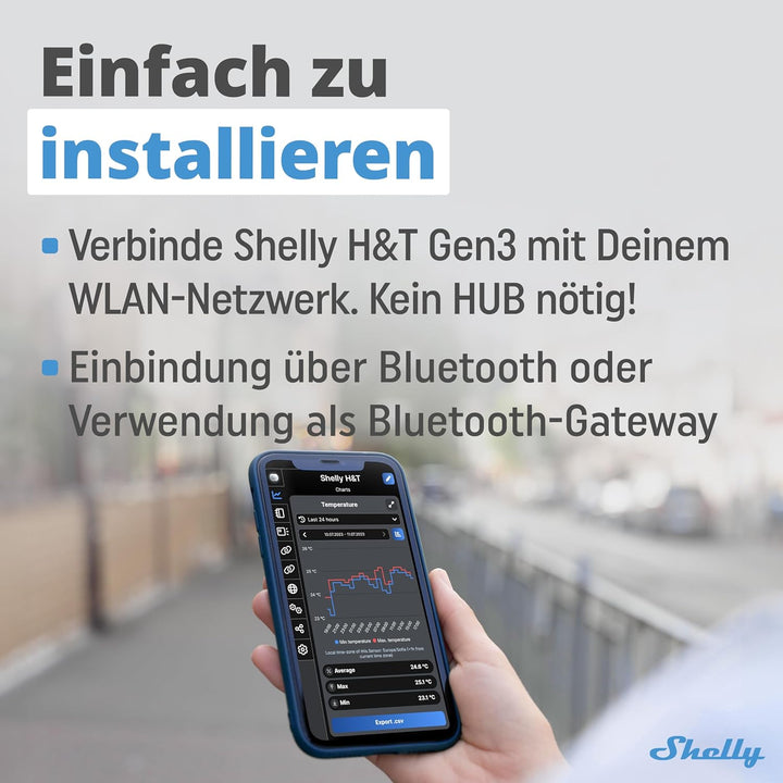 Shelly H&T Gen 3 Weiss | Wi-Fi und Bluetooth Temperatur&Luftfeuchtigkeitssensor | Hausautomation | K