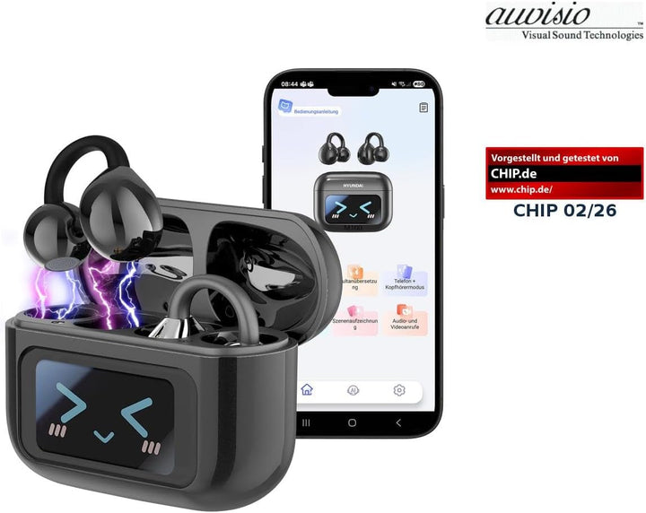 auvisio Clip-on-Ohrhörer und KI-Echtzeitübersetzer für 115 Sprachen, App
