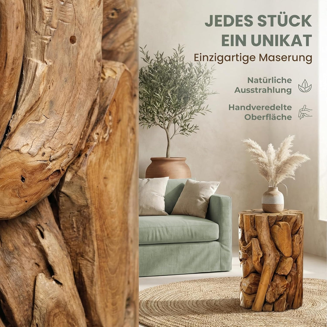 Möbel Bressmer XILON Holzsäule Podest Teakholz massiv Ø 35 cm x Höhe 80 cm aus nachhaltigem Holz aus