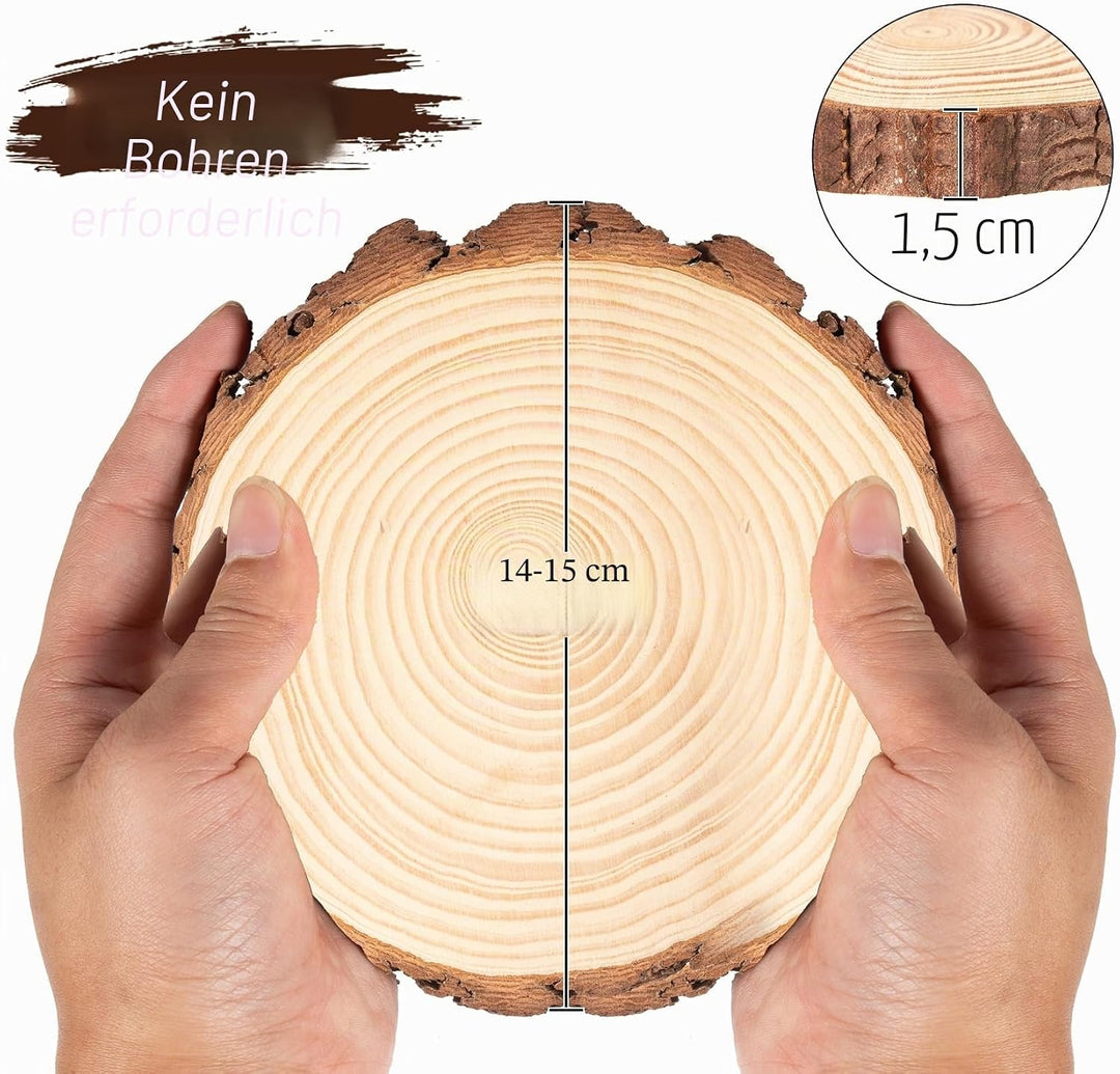 10 Holzscheiben 14-15 cm mit Rinde, Naturholz Baumscheiben zum Basteln, Runde Holzscheiben Deko für