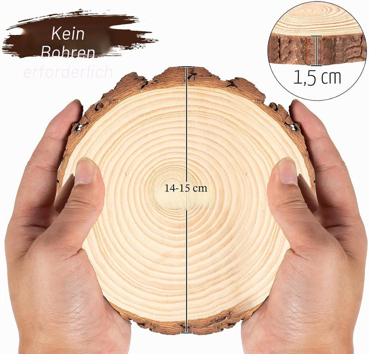10 Holzscheiben 14-15 cm mit Rinde, Naturholz Baumscheiben zum Basteln, Runde Holzscheiben Deko für