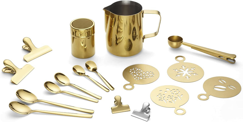 ECHTWERK Kaffeezubehör-Set, 23-tlg, 600 ml, 4x Espresso-, 4x Cappuccino-, 4x Latte 4x Kaffeeclips, 4