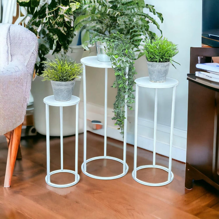 DanDiBo Blumenhocker Metall Weiss Rund Blumenständer Beistelltisch 96483 3er Set Blumensäule Modern